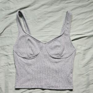 Aerie Gray Ribbed Crop Tank Top, Size M